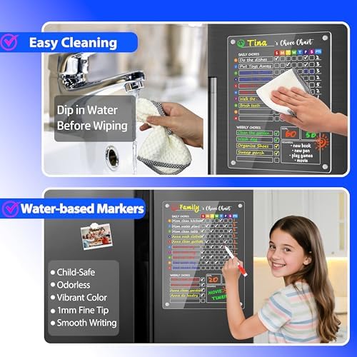 PigPotParty Acrylic Magnetic Chore Chart for Kids, Large 12x16 Inch, 2 Pack - Image 3
