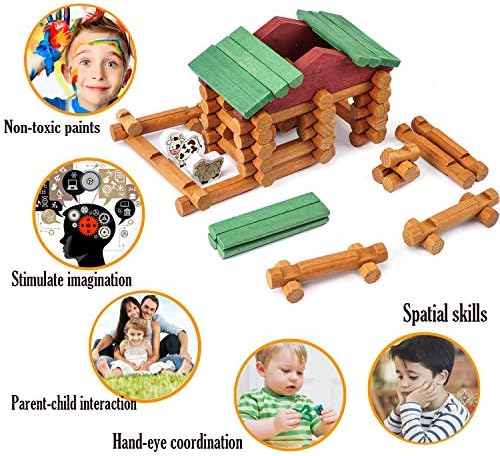 Wondertoys 170 Pieces Wood Logs Set Ages 3+, Classic Building Log Toys for Boy, Creative Construction Engineering Educational Gifts - Image 3
