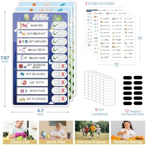 Upgraded 2 in 1 Bedtime/Morning Routine Chart - Magnetic Chore Chart for Toddlers, Cute Visual Schedule Board for Home, Kids Checklist to Do List ADHD Tools - Image 6