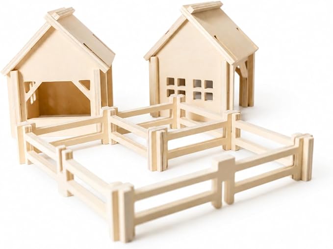 Natural Wood Farm Building Set for Kids Ages 3+, 34-Piece Farm Construction Toy with Interlocking Barns and Fences, Open-Ended Creative Building & Imaginative Play by Unknown
