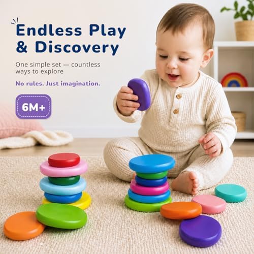 LEOGOR Extra-Large Wooden Stacking Rocks (20 PCS) – Montessori Balancing Stones for Toddlers 1-3 – Safe Sensory Open Ended Play Toys & STEM Building Blocks for Boys & Girls - Image 4
