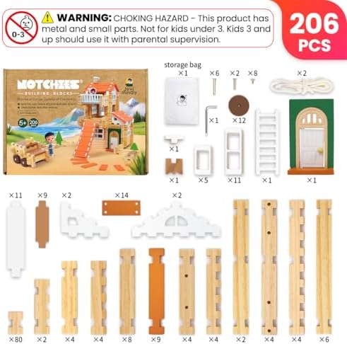 Jovi-mindly＆Notchies New 206 PCS Wooden Blocks Wooden Toys with House and Car, Preschool Learning Toys Wood Blocks Building for Kids Ages 4-8 Creative Construction Game,Birthday Toys Gifts - Image 2