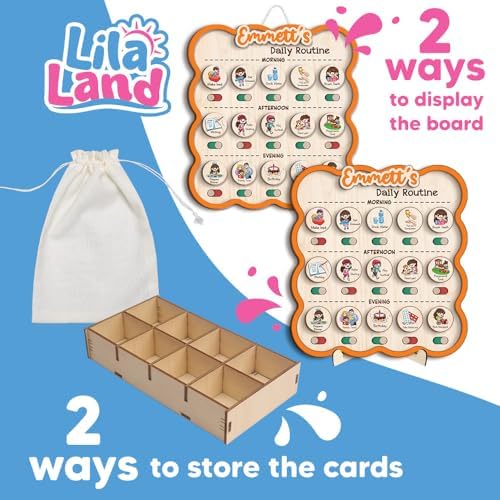 Personalized Wooden Chore Chart for Kids, Daily Routine Chart for Toddlers, Visual Schedule for Kids Age 3-5, Morning Bedtime Routine for Girls (06) - Image 7