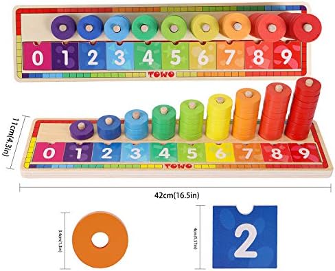 TOWO Wooden Counting Ring Stacker, 45 Rings Number Blocks Toy - Image 2