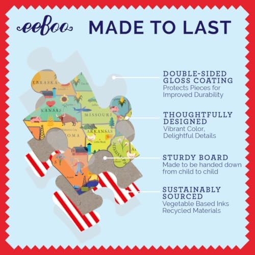 eeBoo This Land is Your Land 100 Piece Children's Puzzle, 27" x 18" USA Map - Image 4