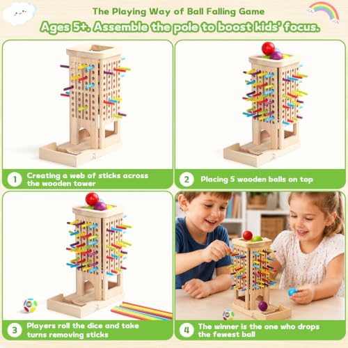 Montessori Toys for 3 Year Old, Fine Motor Skills Pick Up Sticks Ball Drop - Image 5