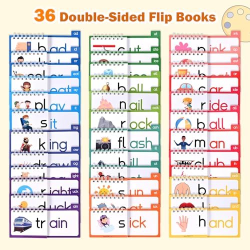 Goldge 36 Double-Sided Phonics Flash Cards, Word Family Build Book - Image 4