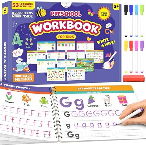 Preschool Workbook, 53 Learning Activities, Educational Kids Toy Ages 3-5 by CleverFoxPlay