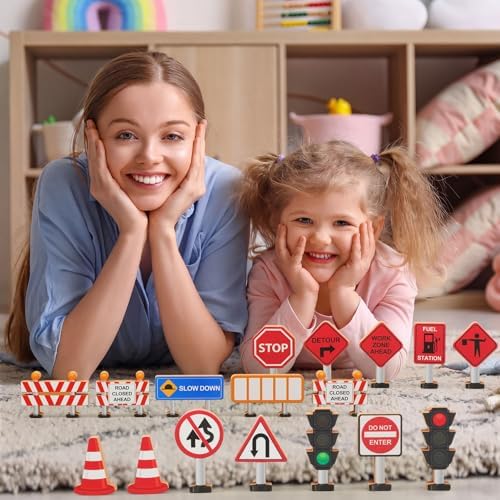 Blosssound 26 Pcs Wooden Toys for Preschool Classroom Construction Signals - Image 6