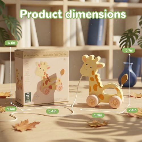 Baby Toys Car,Wooden Pull Along Toddler Toy, Developmental Toy for 1 Year Old Girl Boy Birthday Gift (Small Giraffe) - Image 4