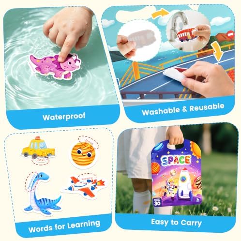 JoyCat Reusable Sticker Books, 3-Pack, Dinosaur Vehicle Space, 90 Stickers - Image 5