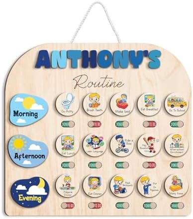 TinyKidz Wooden Chore Chart for Kids, Visual Schedule, Routine Chart, Bedtime Routine Chart, Daily Kids Schedule Board, 12x11 inches, 17 by TinyKidz