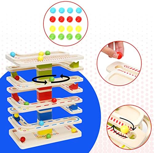 Wooden Marbles Run Ball Drop Toys 8-Tier Rolling Tower Toys with 16 Balls Ramp Whirling Game Ball Tower Educational Learning Toys for Gifts 3 4 5 6 7 8 Years Toddler Boys Girls - Image 3