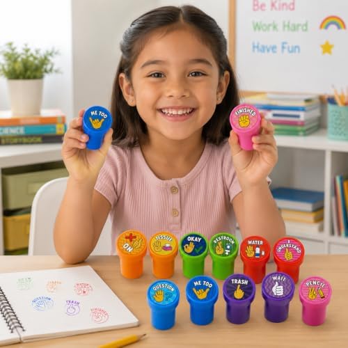 Cinrobiye 24 Pcs Hand Signal Stampers for Kids, Cute Classroom Communication Stamps, Teacher Tools, Classroom Rewards, Behavior Management, Party Favors, Goodie Bag Fillers, Small Toys - Image 6