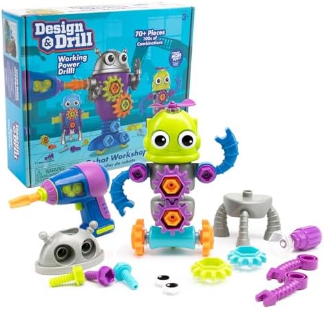 Educational Insights Design & Drill Robot Workshop - Construction Toys & Tools for Kids, Robot Toy Building Sets, Kids' Tool Set with Real Electric Drill Toy, Take Apart STEM Set, Gifts for Ages 3+ by EducationalInsights