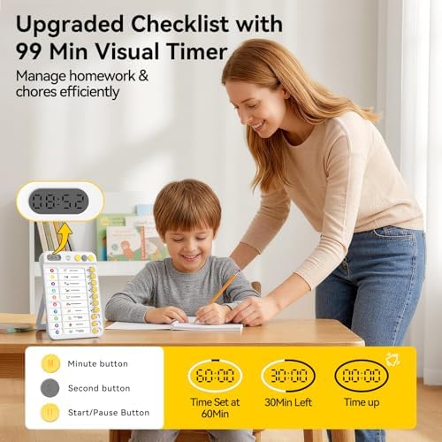 Chore Chart for Kids with Visual Timer, ADHD Tools Visual Schedule Planning Board with Slider, 20 Personalizable Cards and Magnetic Marker, Morning/Bedtime/Daily Routine Chart Checklist - White - Image 2