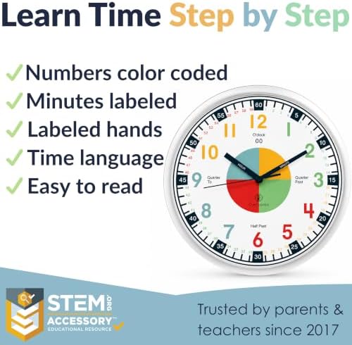 Kids Wall Clock - Learning Clock, Silent 10in, Classroom & Homeschool - Image 3
