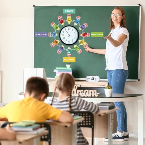 Clock Numbers Bulletin Board Kits,Pencil Telling Time Teaching Clock for Kids Labels, Learning to Tell Time Cutouts for Elementary Math Classroom Must Haves (Pencil) - Image 4
