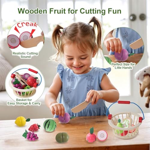 Wooden Cutting Fruit Play Set for Kids,Pretend Play Food Toy - Image 4