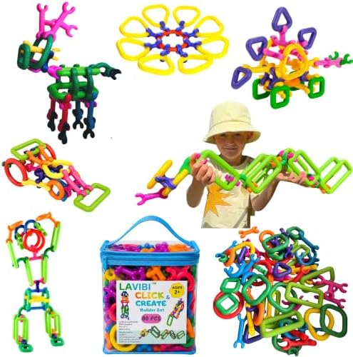 Click & Create Builder Set (80 pcs) - STEM Educational Interlocking Building Blocks for Kids Ages 2-7, Creative Construction Toy for Boys & Girls, Colorful Fine Motor Skills Toy by LAVIBI