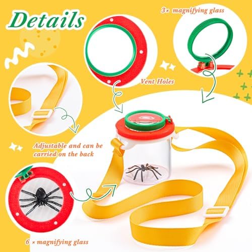 2 Pieces Magnifying Insect Box Bug Viewer with Magnifier Bug Cage Insect Bug Jar Critter Insect Container with Adjustable Straps for Science Nature Exploration Tool Specimen Viewer for Kids - Image 3
