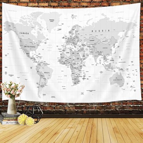 World Map Tapestry for Kids Student, World Map with Countries and Major Cities Tapestries Educational Asia Europe South City Topography America Africa Japan Wall Tapestry 60X50 Inch(Red) by JAWO