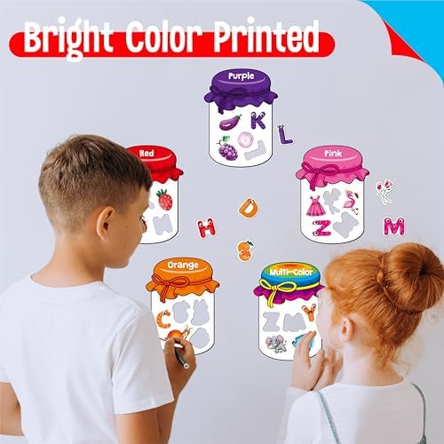 12 Pieces Magnetic Color Sorting Jars, 60 Color & Letter Magnets for Fridge Whiteboard, Early Educational Sorting Toy Set, Alphabet A-Z Learning Tool for Baby Toddlers Kids - Image 5