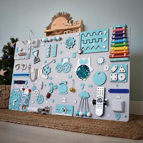 Fidget busy board for toddler, baby sensory toy, gift for 1 2 3 year boy, personalised activity boards, Montessori busy board - Image 4