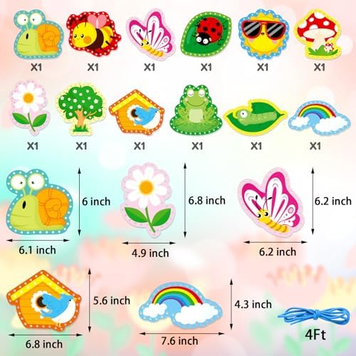 Springtime Lacing Cards for Kids 12 Packs Sewing Kits Rainbow Flower Butterfly Cardboard Sewing Cards Lacing Games for Developing Imagination School Learning Activity Supplies Spring Decorations - Image 3