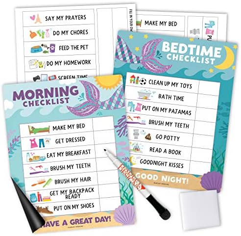 Dry Erase Morning & Bedtime Routine Chart for Kids Stickers Magnetic by HadleyDesigns