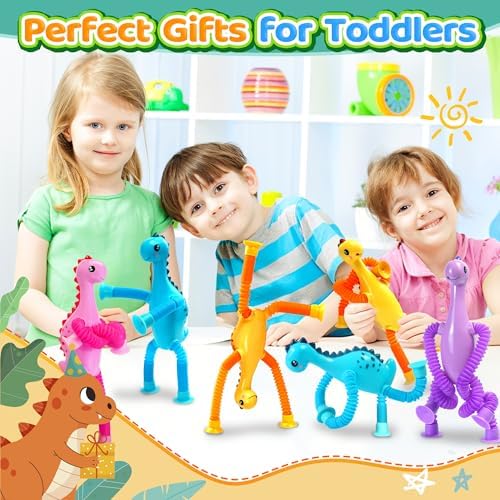 4Pcs Dinosaur Airplane Travel Car Ride Toys for Toddlers Kids Boys Girls Sensory Suction Cup Tube ADHD Autism Road Trip Car Activities Essential Stocking Easter Basket Stuffer Valentines Gift - Image 2