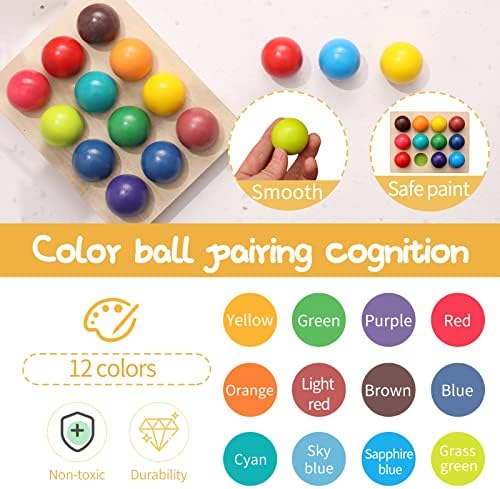 ibwaae Wooden Color Sorting Balls Game Peg Board Rainbow Color Matching Toys 12 Pcs Activities Balls Montessori Toys for Toddlers - Image 4