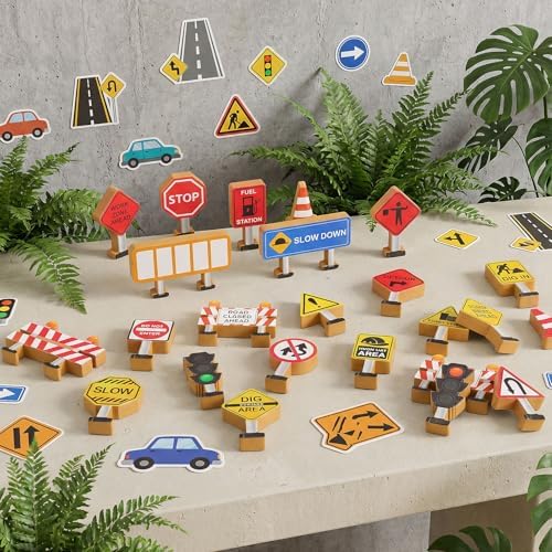 Blosssound 26 Pcs Wooden Toys for Preschool Classroom Construction Signals - Image 3