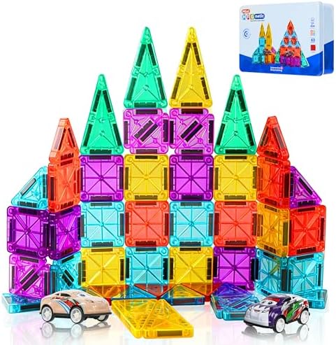 Mini Magnetic Tiles for Kids 43PCS Magnet Tiles Building Travel Toys for Toddlers Magnetiles with Case & Cars STEM Magnets Construction Tile Toy Set Ages 3-6 Boys Girls by Unknown