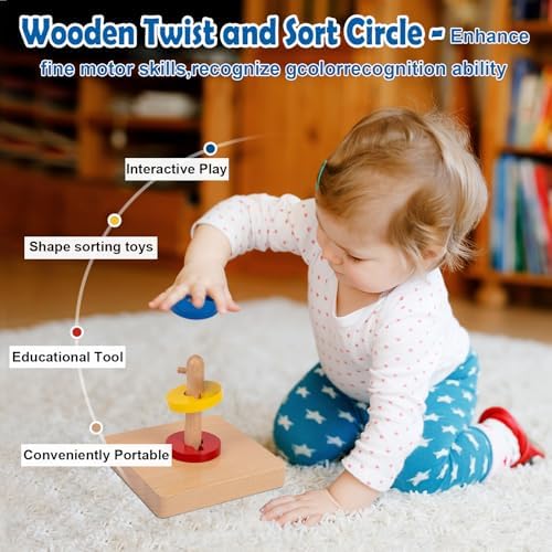 Adena Montessori Wooden Twist & Sort Circle Toy, 12m+ - Image 3