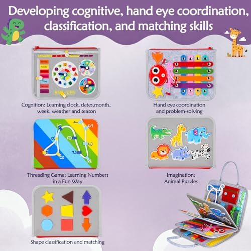 Montessori Busy Board for Toddlers – Sensory Busy Book with Buckles, Zippers, Letters, Animals, Toddler Activities – Fine Motor Skills Development Learning for Boys Girls Travel Activity - Image 7