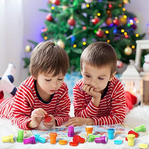 36 Pieces Snowflake Stamps Winter Stamps Bulk Plastic Colored Self Ink Assorted Snowflake for Card Making Christmas Party Favors, 6 Styles(Colorful)
