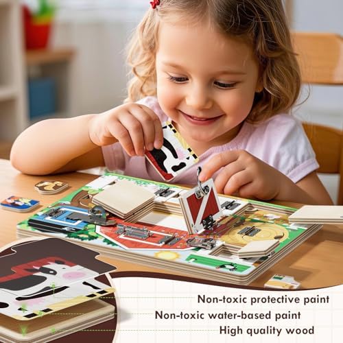 Wooden Latches Busy Board, Farm Montessori Sensory Toys Gift for kids - Image 3