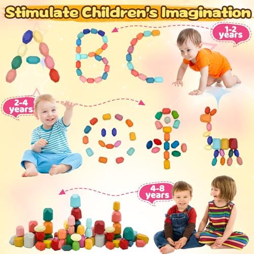 MEGRANATE 39PCS Montessori Wooden Stacking Rocks Toys Colorful Stacking Stones Building Blocks Games Sensory Toy for Kids Educational Learning Toys for 3+ Years Old Kids - Image 3
