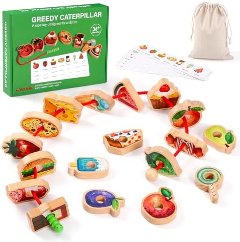Wooden Greedy Caterpillar Lacing Toy, Fine Motor Game, Ages 2-5 by Unknown