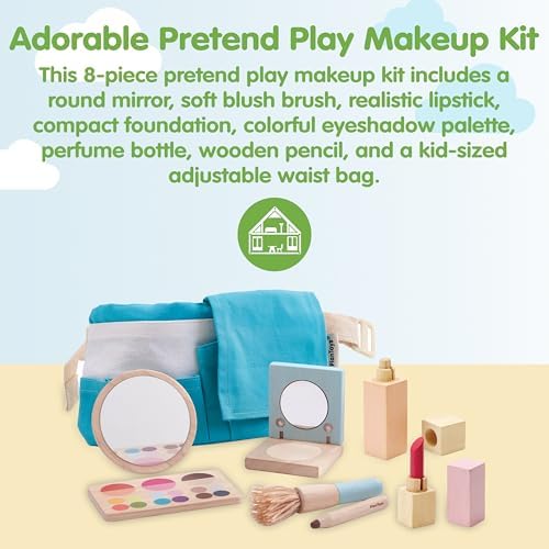 PlanToys® Pretend Play Wooden Makeup Set for Kids with Mirror & Lipstick - Image 2