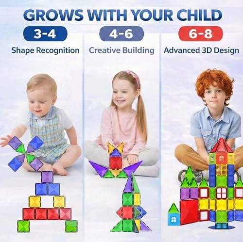 Magnetic Tiles Building Blocks Toy - STEM Educational Magnet Set for Kids, Creativity Preschool Learning Sensory Montessori Toddler Toys for Boys & Girls 3+ Years Old - 57PC - Image 2
