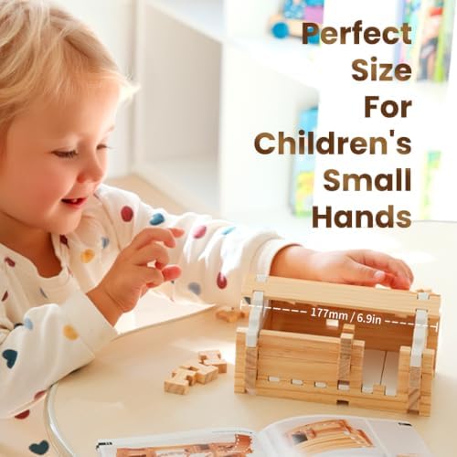Jovi-Mindly & Notchies 96 PCS Wooden Building Blocks Toy Set for Kids Ages 4+ Boys Girls, Creative Construction Imaginative Cabin House with Storage Bag STEM Educational Learning Toy for Birthday Gift - Image 5
