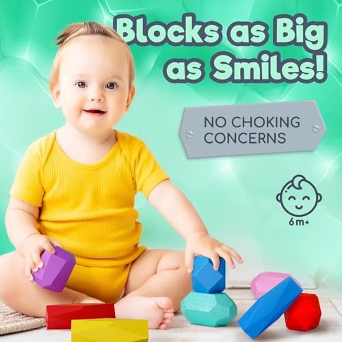 Wooden Stacking Blocks – Montessori Toys for 1 2 3 4 5 6 Year Old Toddlers and Kids, No Choking Hazard – Building Rocks Stones Games, for Girls and Boys - Image 3