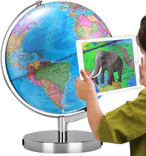 AR Illuminated World Globe for Kids - Rewritable, Colorful, Easy-to-Read, High-Definition Map, Educational Interactive STEM Toy, Light-Up Lamp, LED Night Light Decor by TTKTK