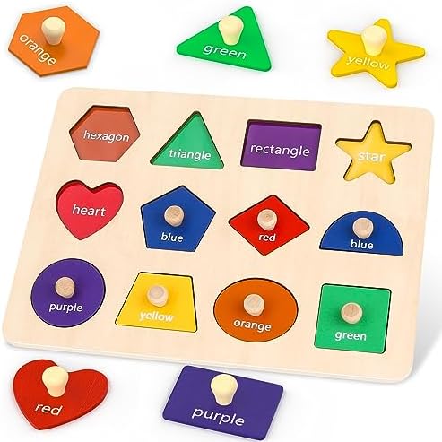 Jumlys Montessori Toys for Toddlers 1, 2, 3 Year Old, Wooden Shape Learning Puzzles for Baby 12-18-24 Months, Early Educational Toys, Perfect Christmas Birthday Gifts for Boys & Girls Age 1-3 by WelcometoJumlys