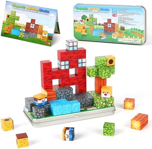 SYSKENI 35PCS Mini Farm Magnetic Blocks Travel Set for Kids Ages 3-5 4-8 by SYSKENI
