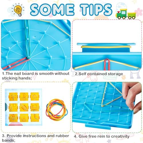 Deekin 50 Pcs Double Sided Geoboard Mathematical Kids Geoboards with Rubber Bands Math Manipulatives Toy for Geometry, 6.9 x 6.3 Inches Classroom Back to School - Image 3