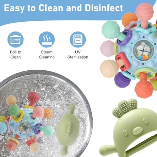 2 Pack Baby Teething Toys 0-6 6-12 Months, Silicone Teether Mitten & Ball - Image 4