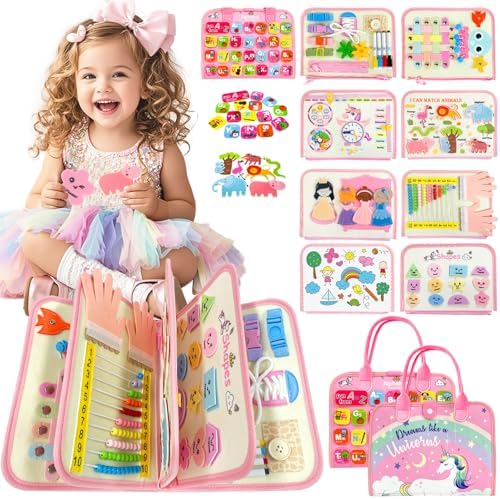 Aurasys Toddler Busy Board Montessori Travel Toy for Girls (Pink) by Aurasys